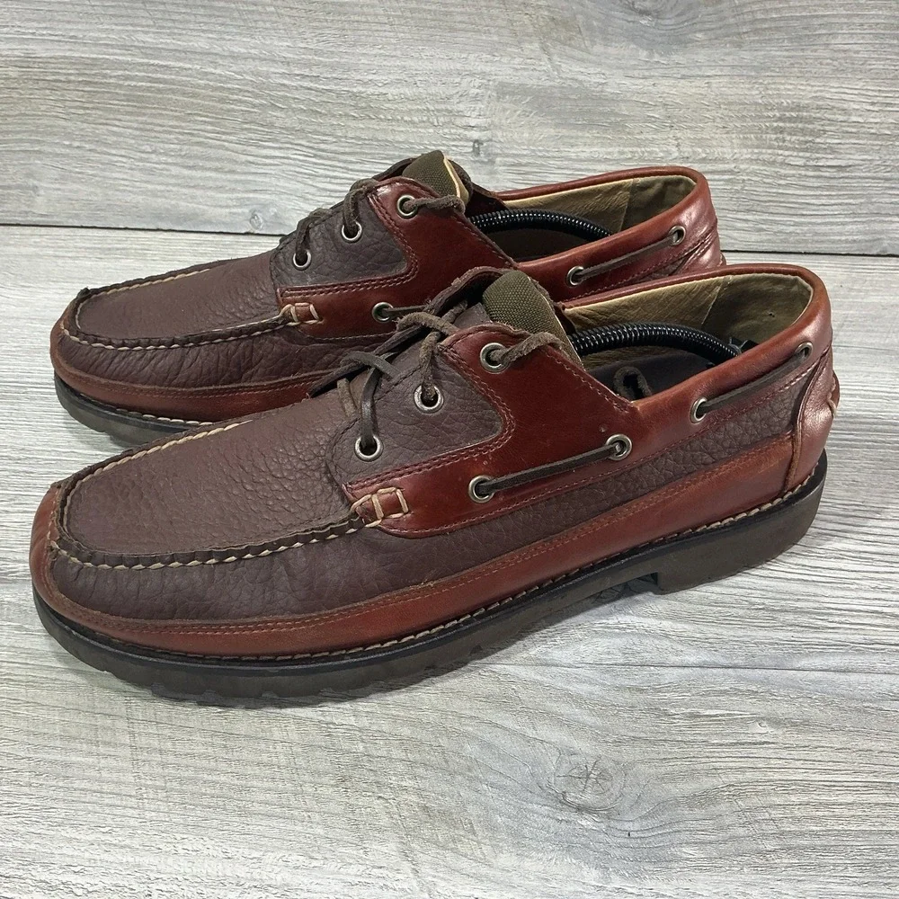 LL Bean Allagash Bison Handsewn Boat Shoes Oxford 244472 Brown Men's Size 12 EE